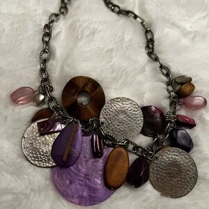 Purple silver brown chunky Statement silver chain Necklace 20” costume jewelry